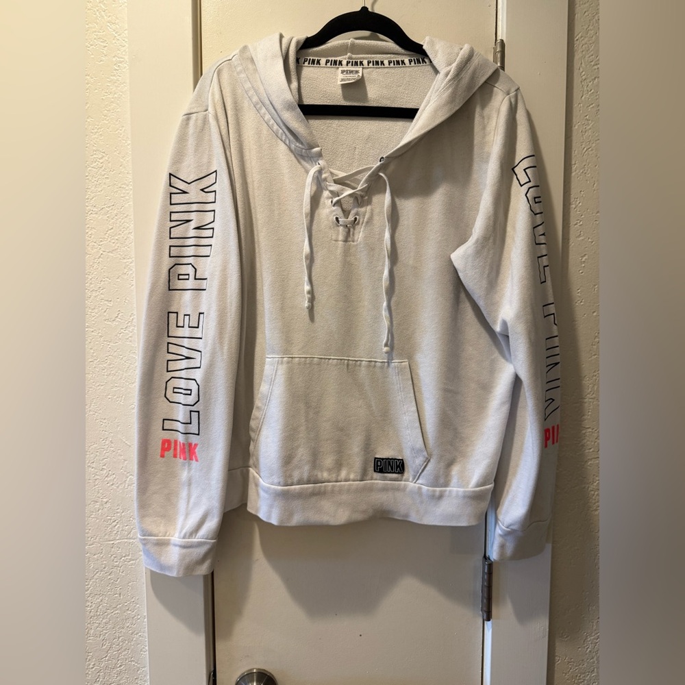 PINK Victoria's Secret White Hooded Sweatshirt